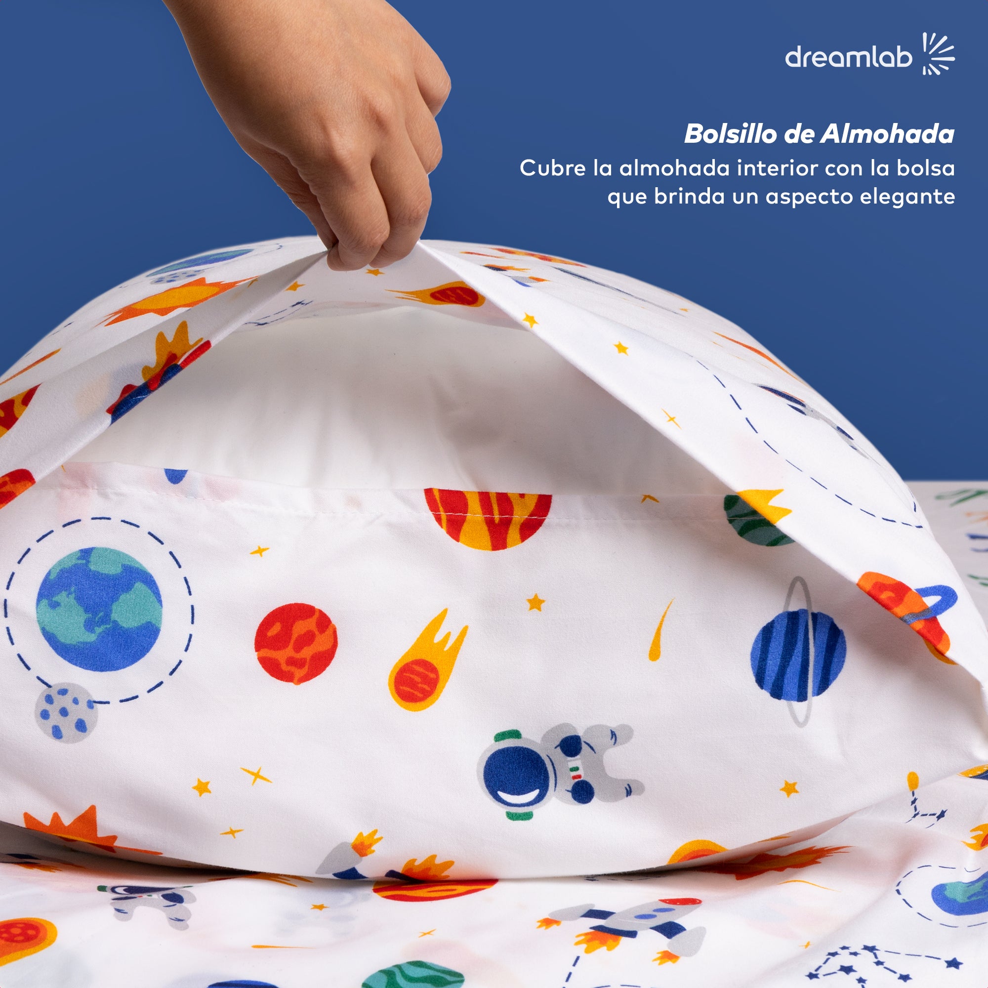 Sábanas Dreamlab suaves, con diseños divertidos para niños, fáciles de cuidar y resistentes a arrugas, con material hipoalergénico.