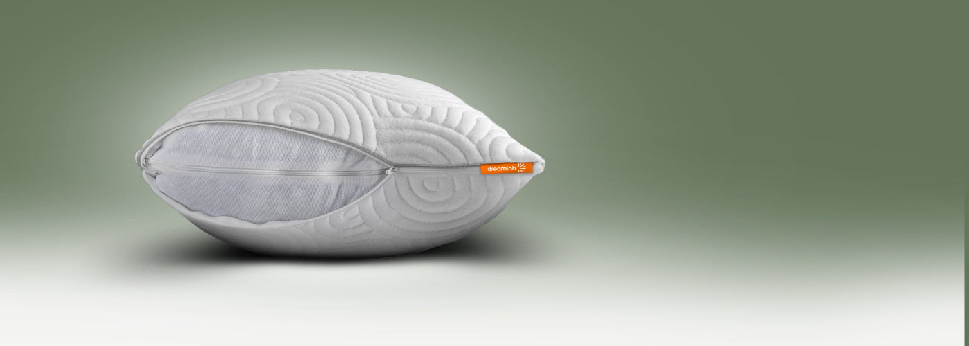 Almohada Dreamlab con tela de bambú lavable, suave y resistente, ideal para quienes buscan comodidad y facilidad de cuidado.