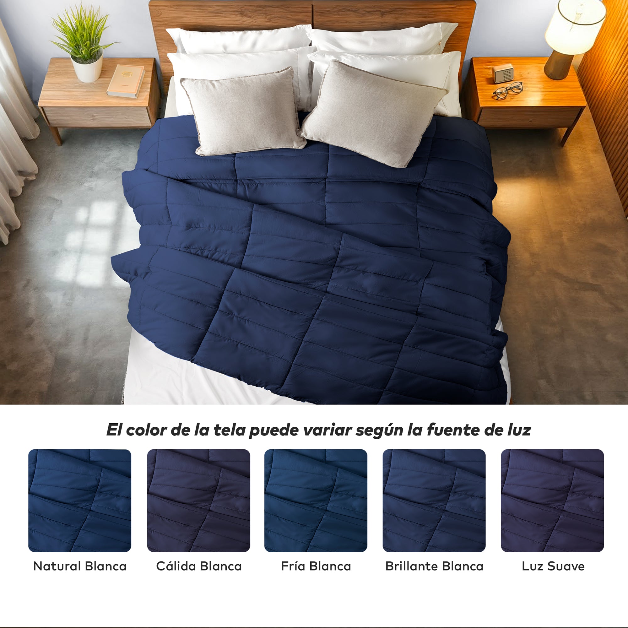 Edredón acolchado Dreamlab matrimonial azul marino, ideal para todo el año, con relleno de microfibras recubiertas en gel.