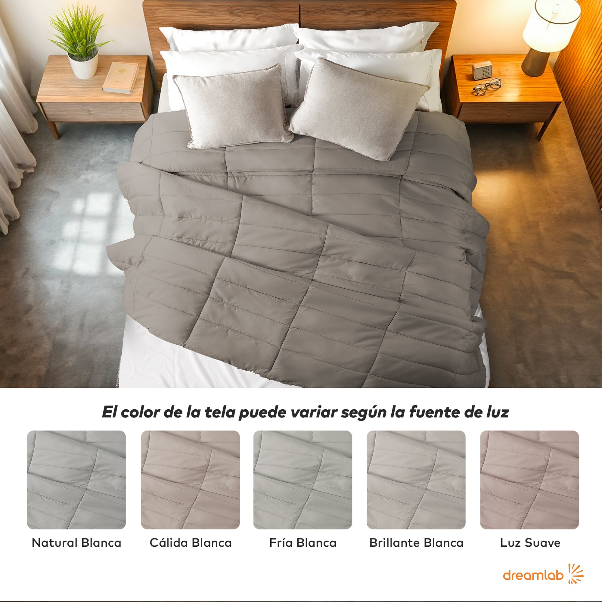 Edredón Dreamlab arena individual, ideal para todo el año, ofrece frescura en verano y calidez en invierno.
