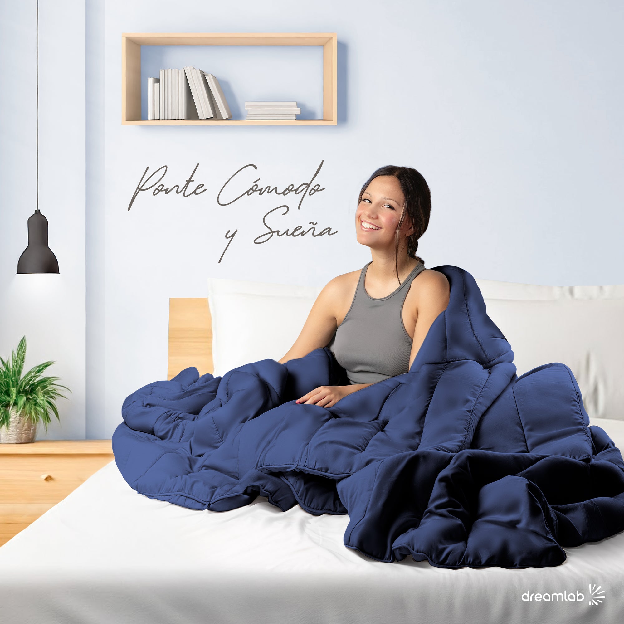 Edredón Dreamlab individual azul marino, con cordones de amarre para funda tipo duvet, ideal para mantenerlo en su lugar.