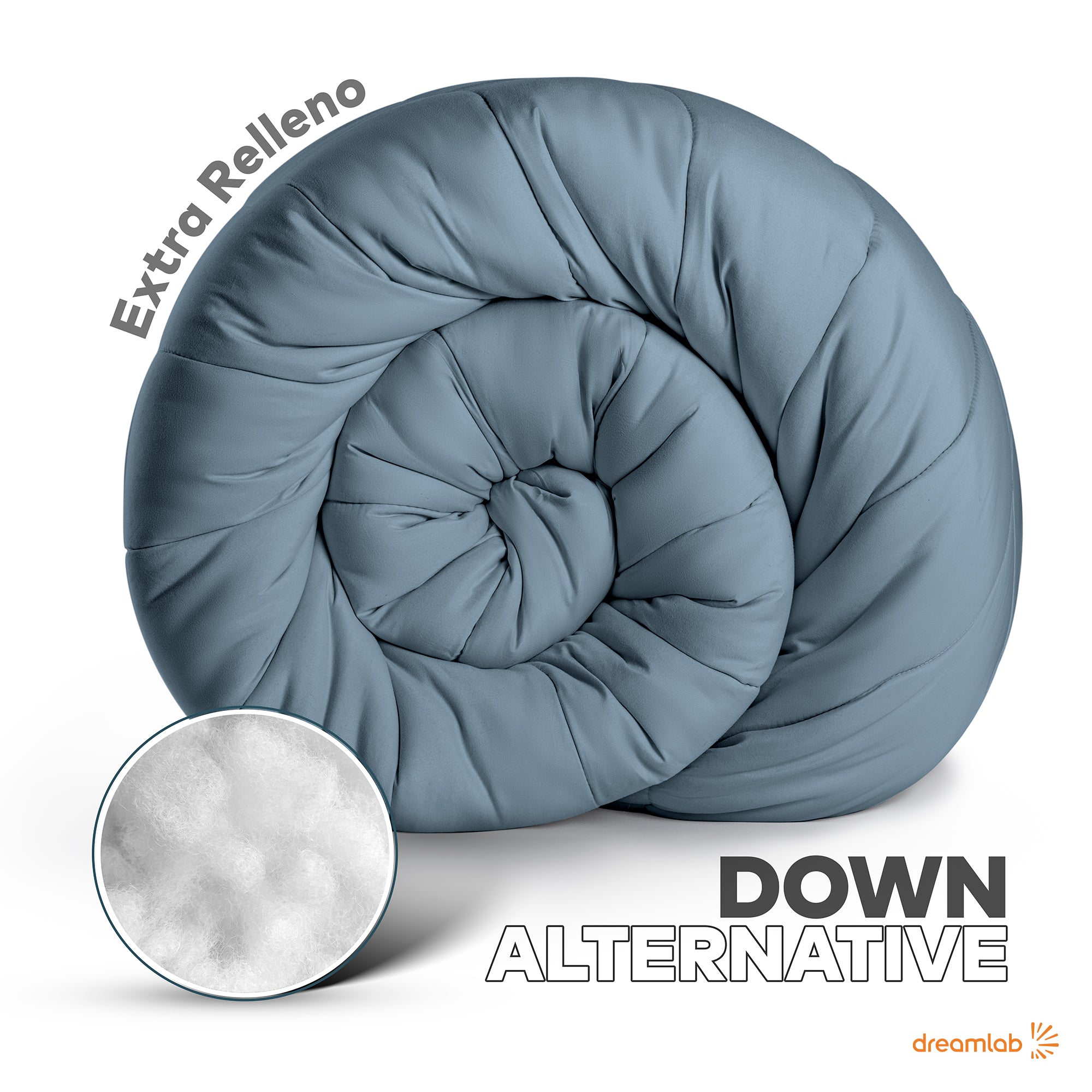 Edredón Dreamlab azul mezclilla individual, con cordones de amarre para funda nórdica que garantizan seguridad y comodidad.