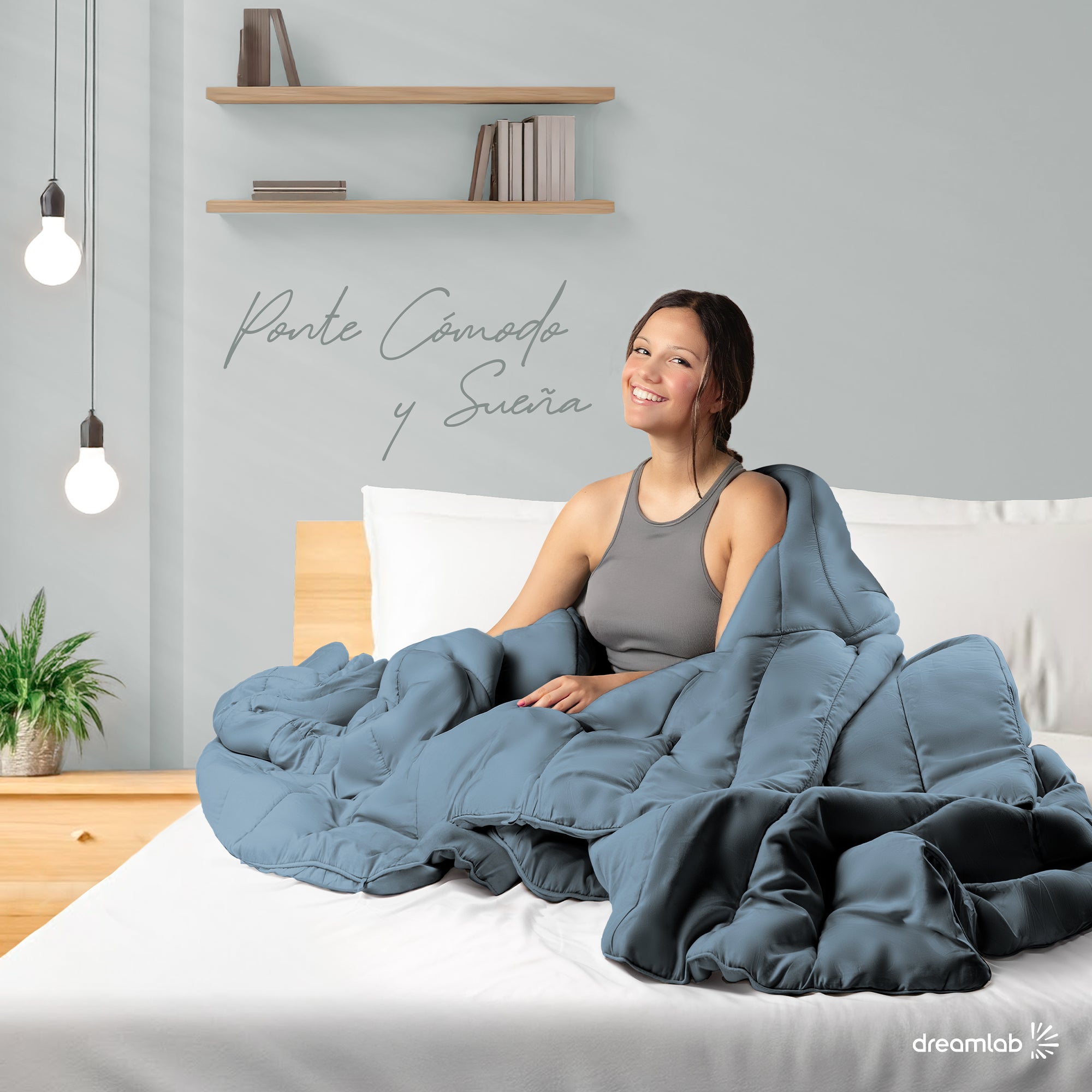 Edredón Dreamlab azul mezclilla matrimonial, fácil de lavar a máquina, mantiene su suavidad y calidad tras cada lavado.