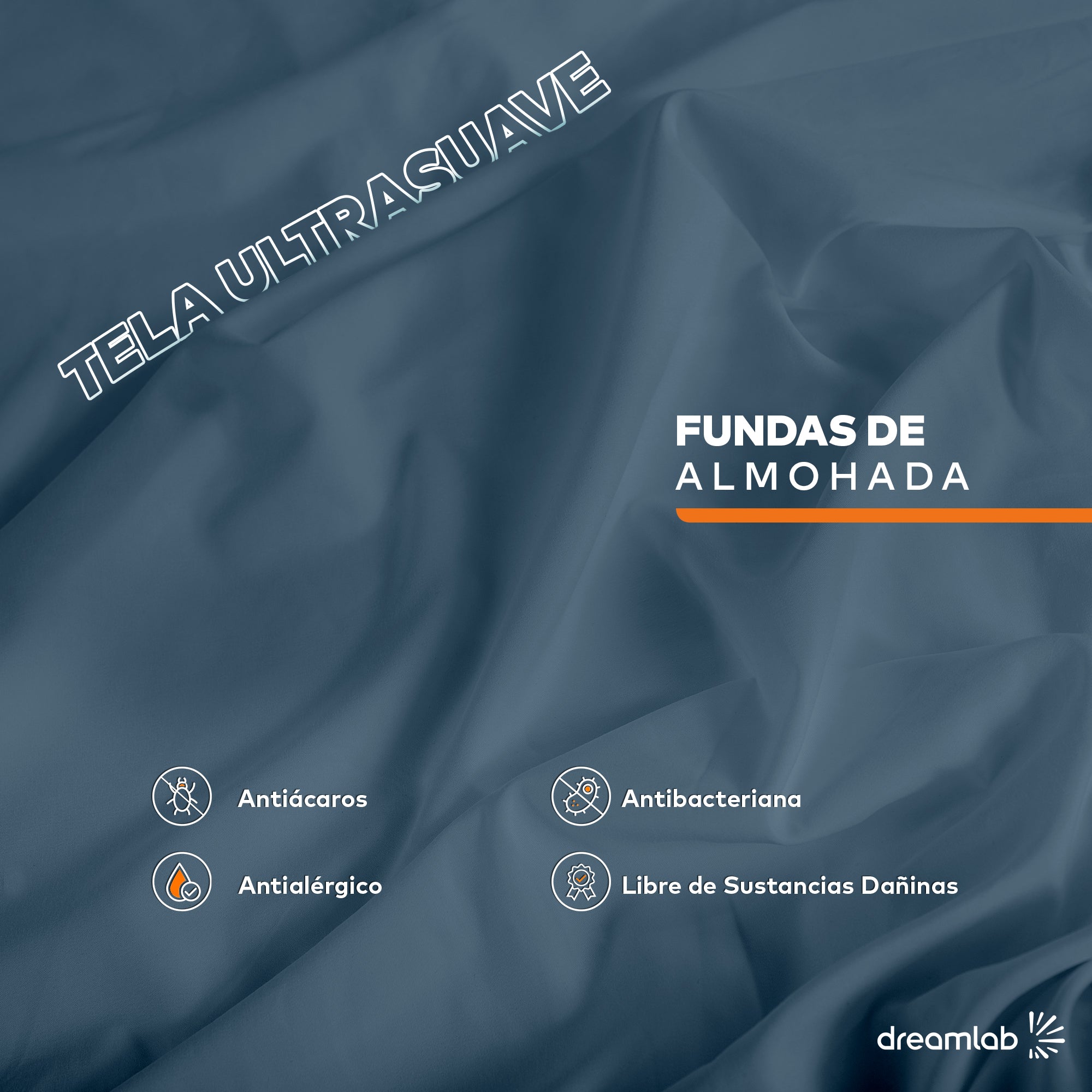 Fundas de almohada azul mezclilla Dreamlab en tamaños King y Estándar, con elegante bolsillo para un ajuste perfecto y moderno.