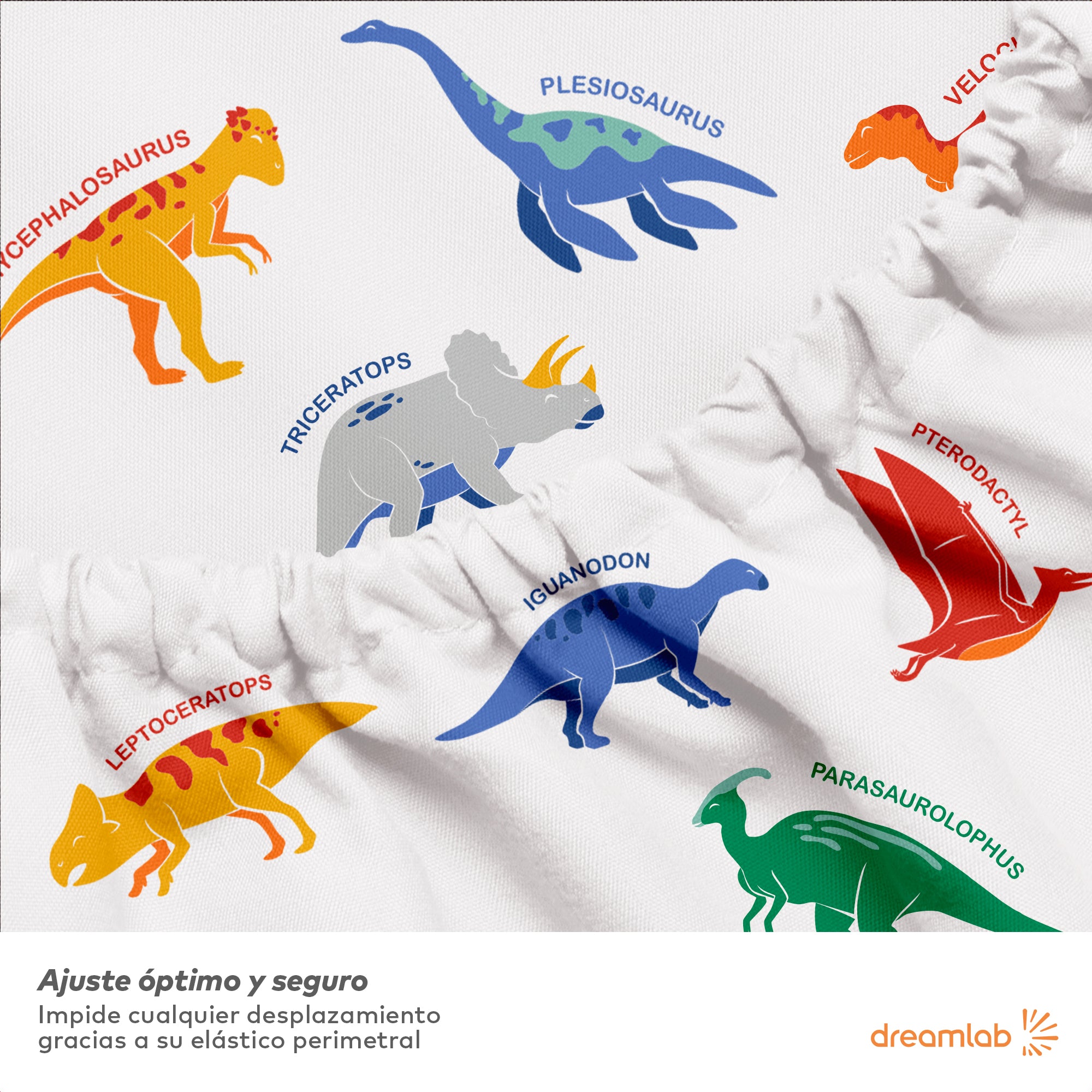 Sábanas Dreamlab con diseño de dinosaurios, divertidas y con certificación Oeko-Tex Standard 100, ideales para niños y niñas.