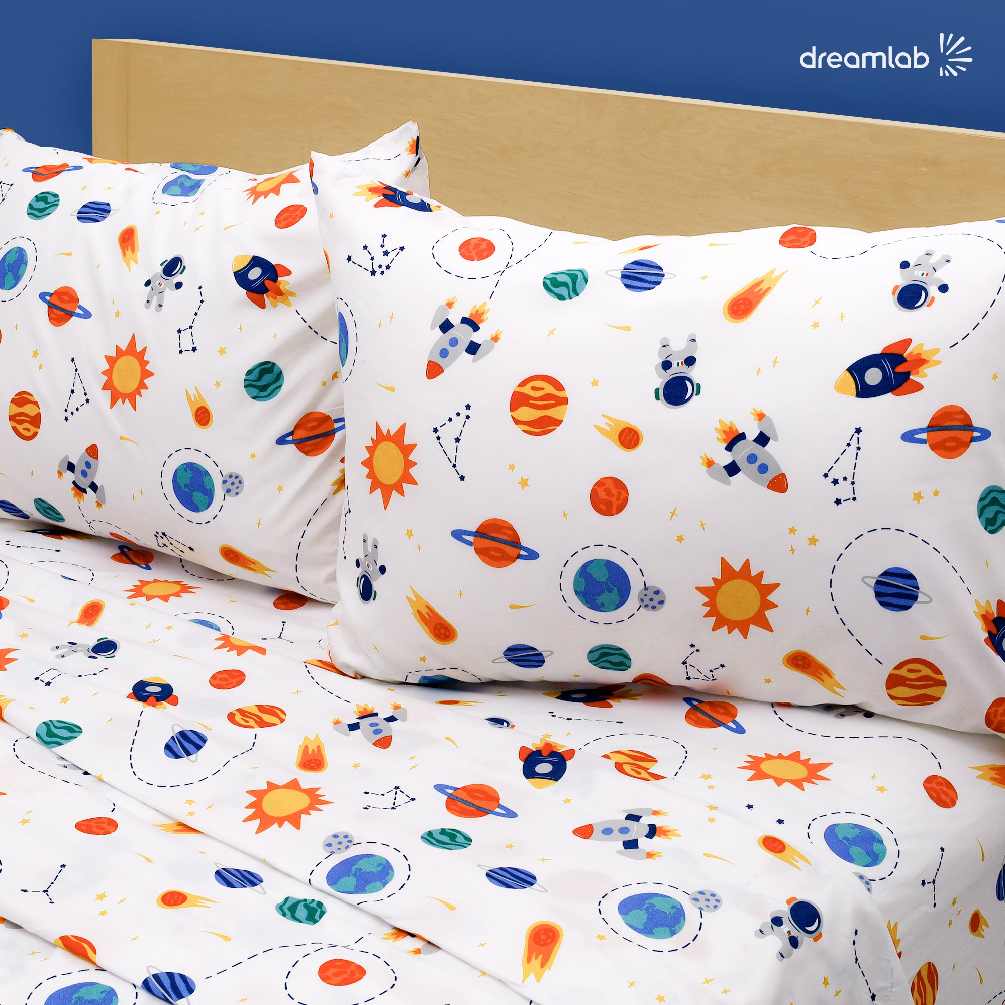 Sábanas infantiles Dreamlab, con certificación Oeko-Tex Standard 100, diseño divertido y hipoalergénicas, perfectas para los más pequeños.