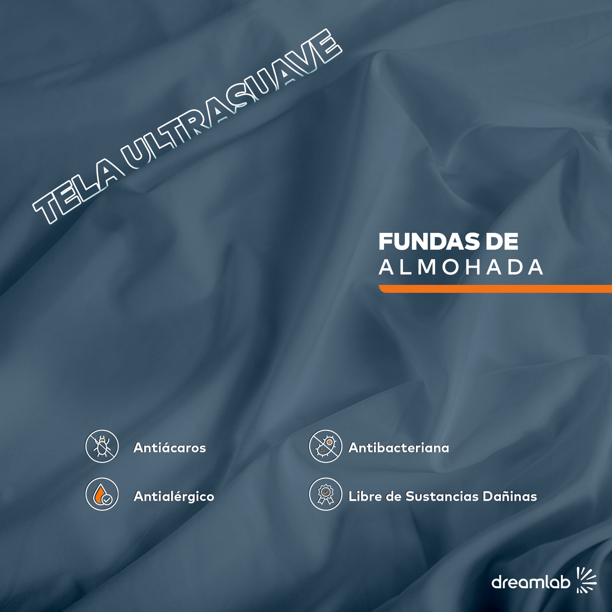 Fundas de almohada azul mezclilla Dreamlab en tamaños King y Estándar, con elegante bolsillo para un ajuste perfecto y moderno.
