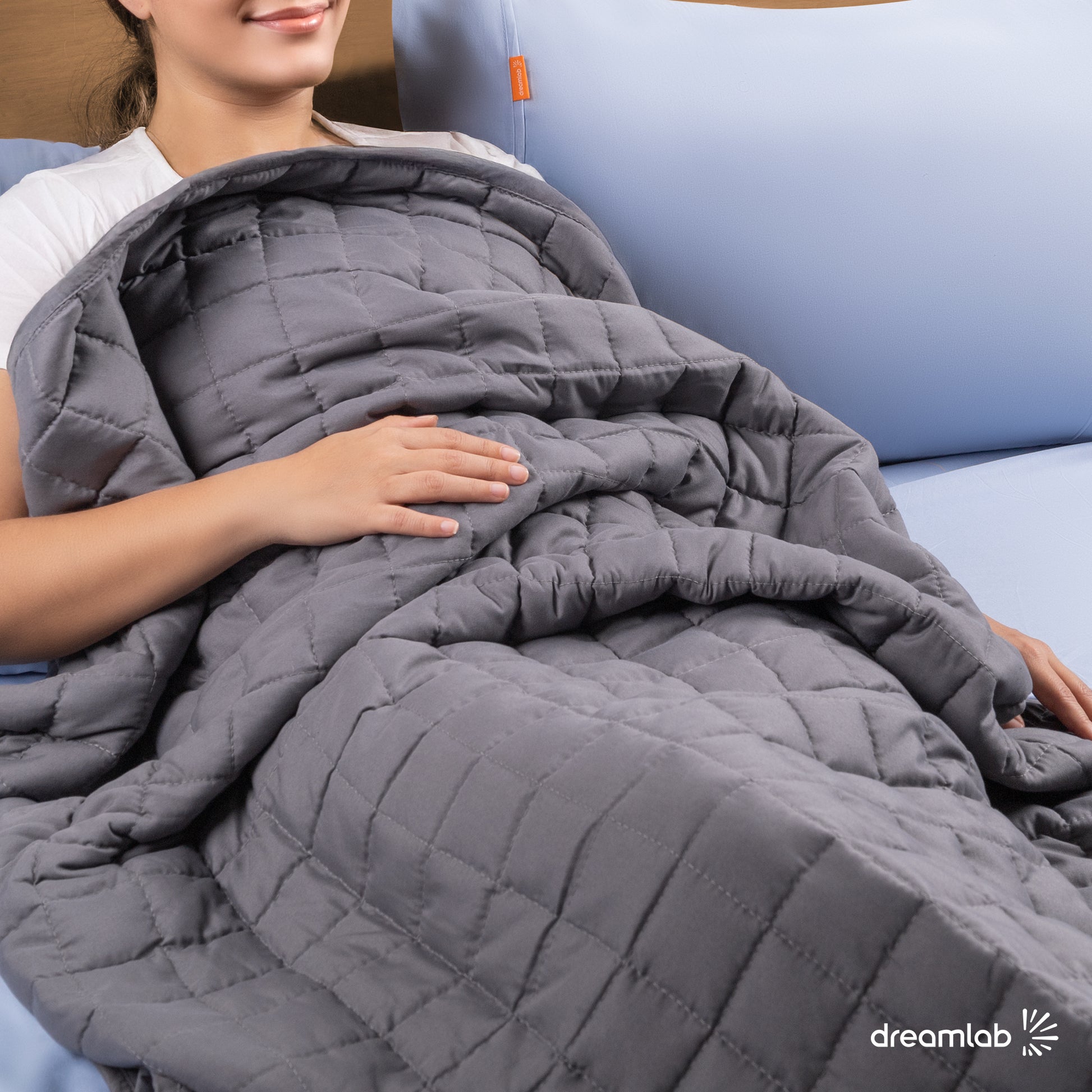 Manta pesada Dreamlab de 6 kg y 9 kg, ideal para aliviar estrés, ansiedad e insomnio, gracias a la terapia de peso.

