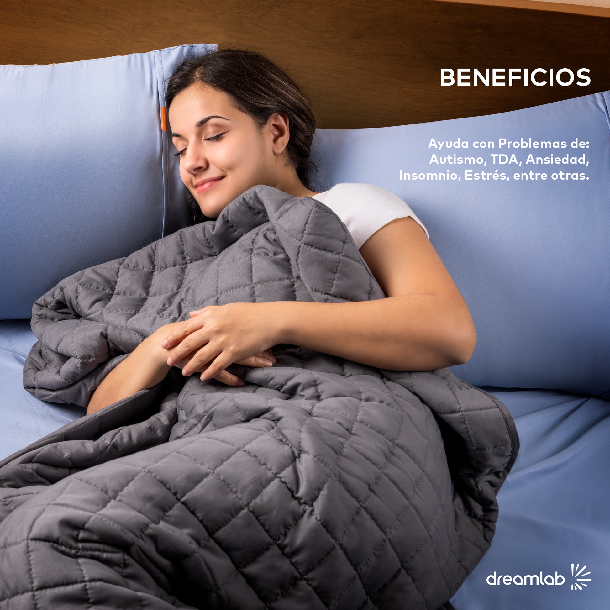 Manta pesada Dreamlab de 6 kg y 9 kg, reversible, diseñada para terapia de peso, mejorando el sueño y reduciendo el estrés.
