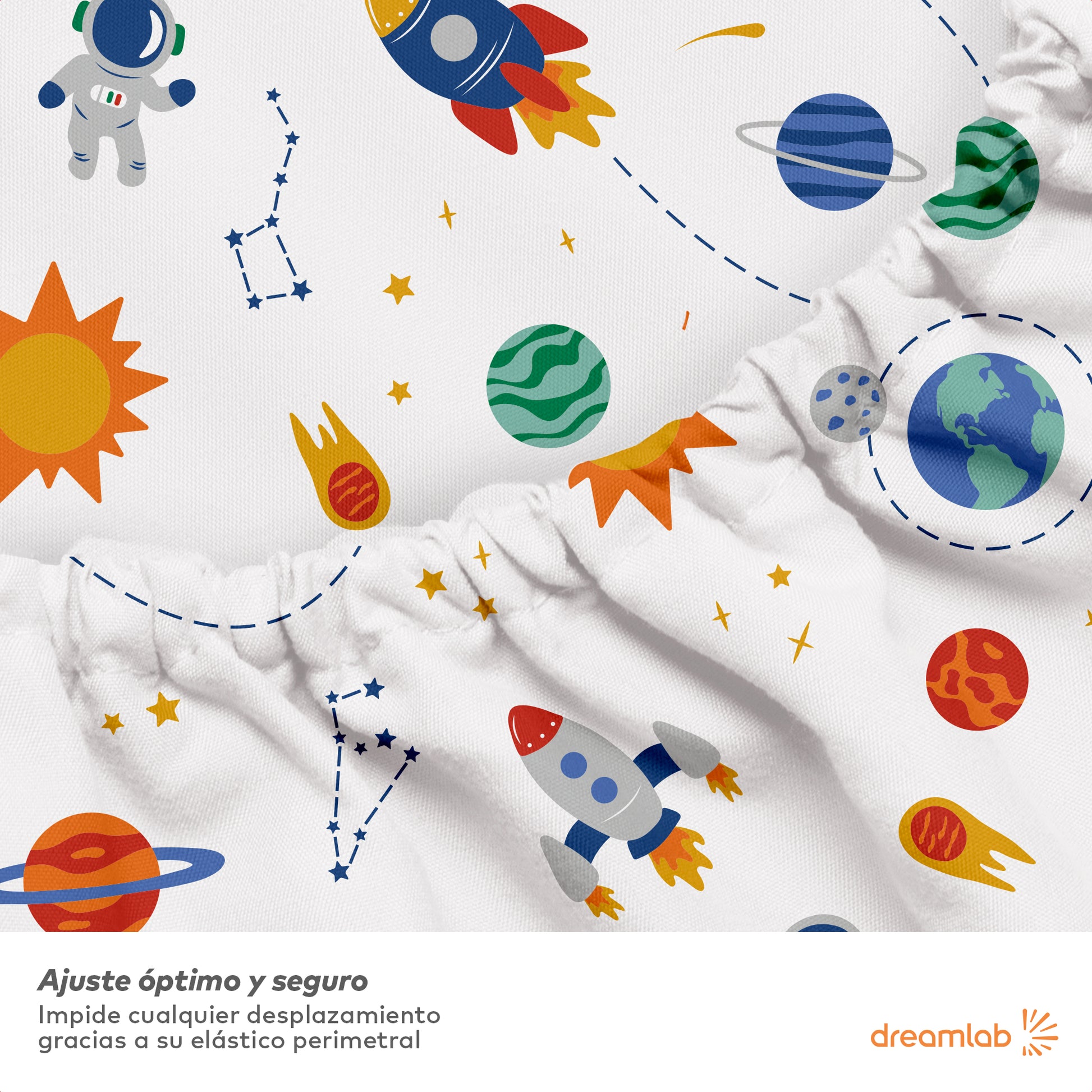Sábanas Dreamlab hipoalergénicas, con colores vivos y diseños divertidos para la habitación de los niños, fáciles de mantener.
